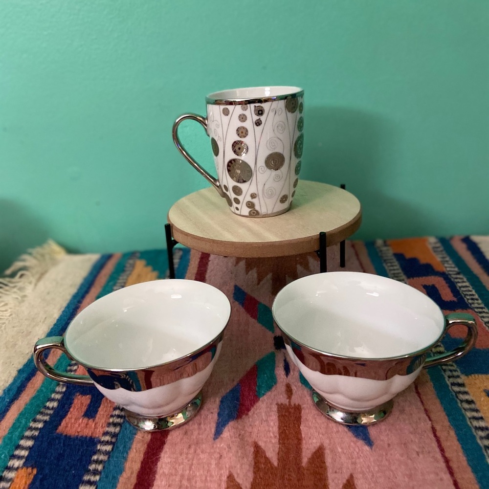 Ciroa Luxe Metallic Tea Cups Mug Lot 3 pc